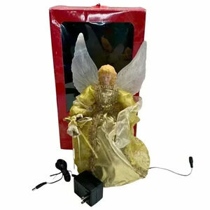 Fiber Optic Lighted Gold Angel Figure Christmas Tree Topper Table Decor Vintage